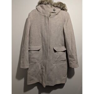 Lauren Ralph Lauren Women's Tan Wool Blend Coat Jacket Faux Fur Lined‎ Hood Sz 8